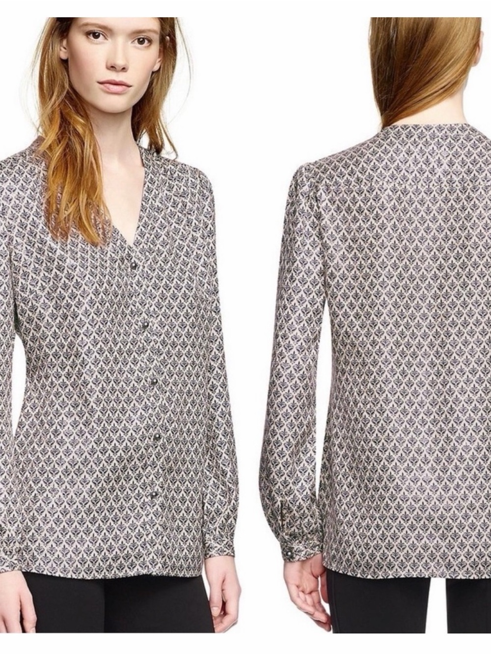 NWT-Tory Burch Printed Button-Front V-Neck Blouse - has never been worn!